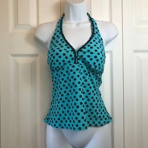 Covington Turquoise Black Polka Dot Tankini Top